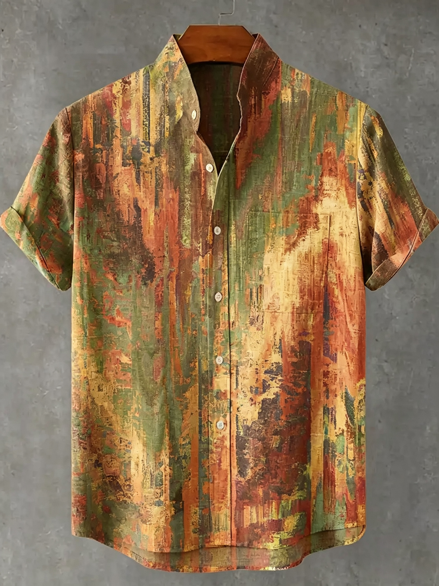 Vintage Rainbow Mottled Art Cat Print Casual Cotton Shirt