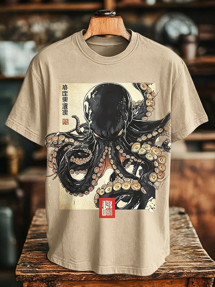Men's Dark Octopus Japanese Art Print T-shirt