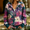 Women's Retro Floral Art Print Zipper Hoodie