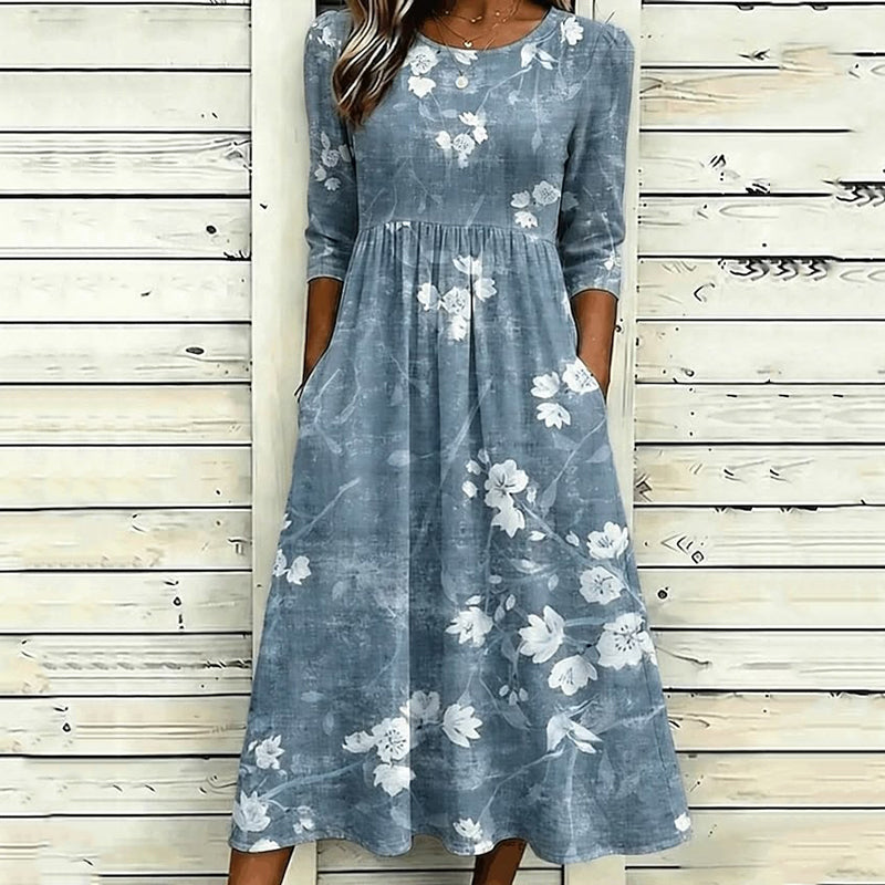 Women's Retro Floral Art Print Cotton Linen Casual Dress