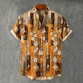 Men's Retro Vacation Color Block Floral Print Short-sleeve Cotton Linen Shirt