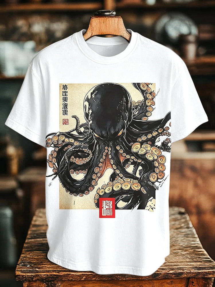 Men's Dark Octopus Japanese Art Print T-shirt