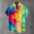 Vintage Rainbow Mottled Art Cat Print Casual Cotton Shirt