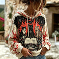 Women's Gothic Witch Black Cat Mysterious Tarot Pentagram Flame Pattern Retro Halloween Pullover Sweatshirt