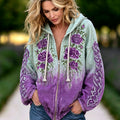 Women's Vintage Purple Rose And Celtic Knot Art Pattern Comfortable Warm Zip-up Hoodie