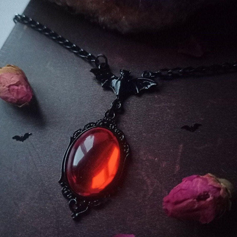 Gothic Bat Vampire Gemstone Necklace