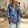 Women's Vintage Purple Rose Oil Painting Pattern Casual Shirt