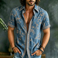 Men's Retro Floral Embroidered Short-sleeve Shirt