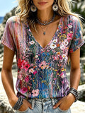 Women's Retro Bohemian Hippie Style Floral Print T-shirt