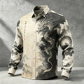 Men's Retro Japanese Dragon And Calligraphy Art Print Linen Blend Long-sleeve Shirt
