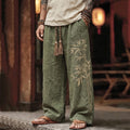 Men's Vintage Japanese Bamboo Art Print Linen Blend Pants