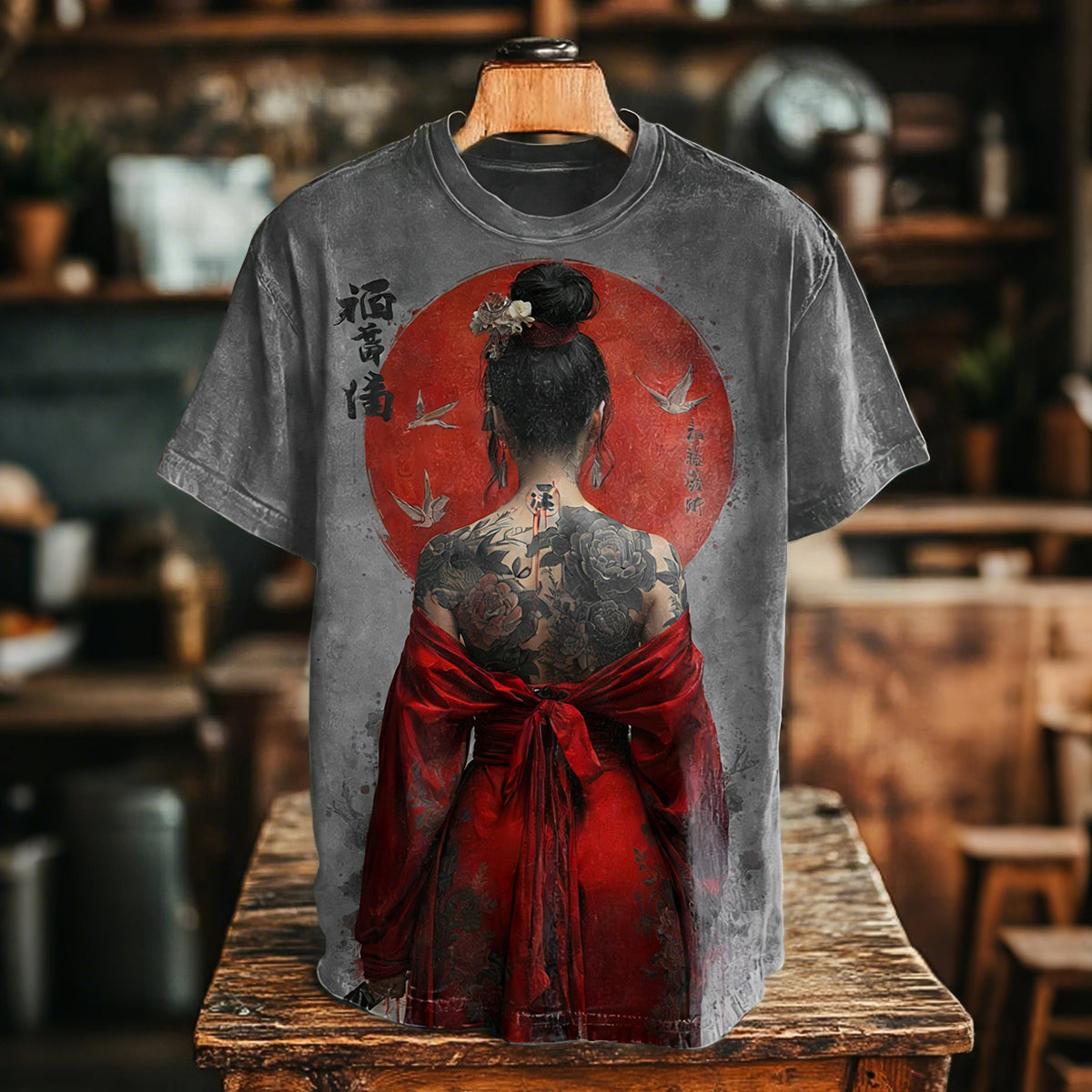 Vintage Elegant Japanese Cool Warrior Girl Art Print T-shirt