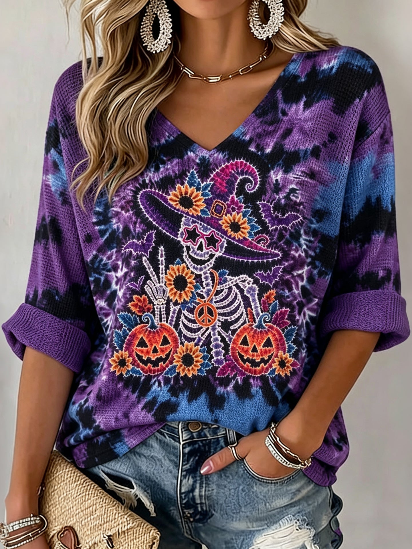 Women's Retro Halloween Ghost Pattern Casual T-shirt