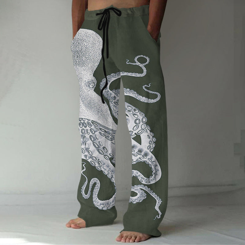 Japanese Art Octopus Graphic Printed Casual Pants