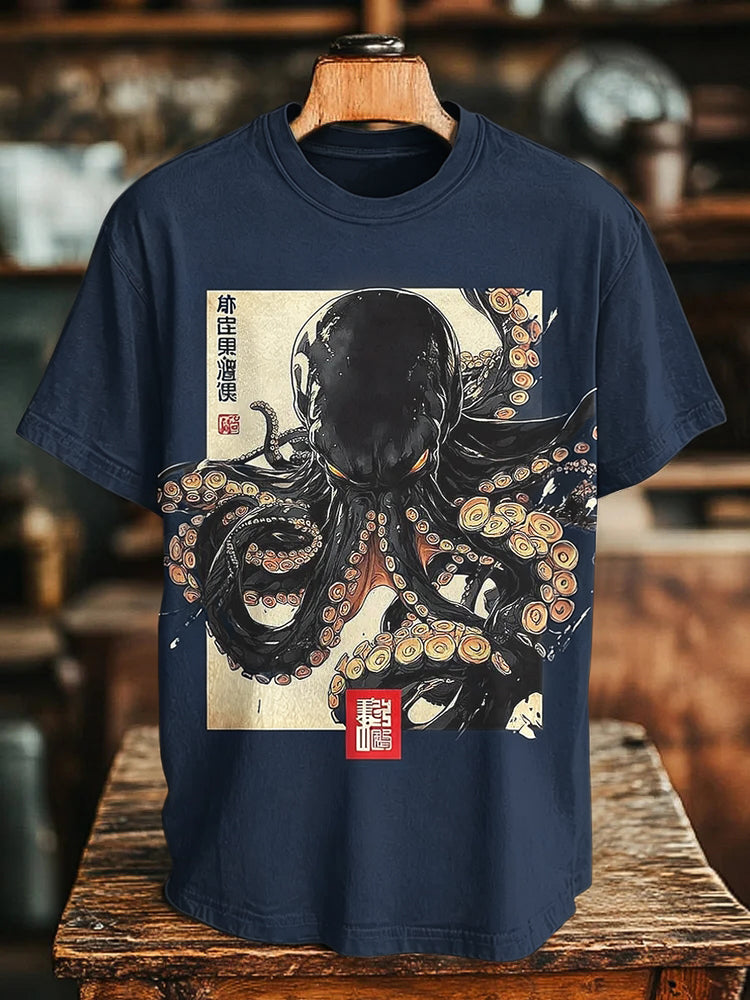 Men's Dark Octopus Japanese Art Print T-shirt