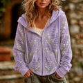 Women's Full-zip Hoodie Sweatshirt With Lavender And Lily Of The Valley Floral Print
