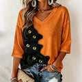 Women’s Realistic 3d Clinging Fluffyblack Cat Print Three-quarter Sleeve T-shirt