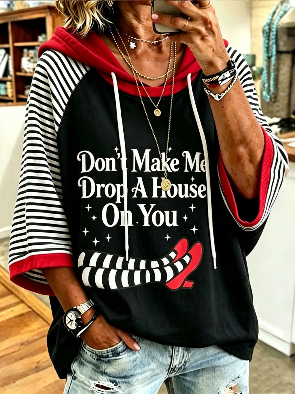 Women's Retro Halloween Striped Print Casual Hoodie