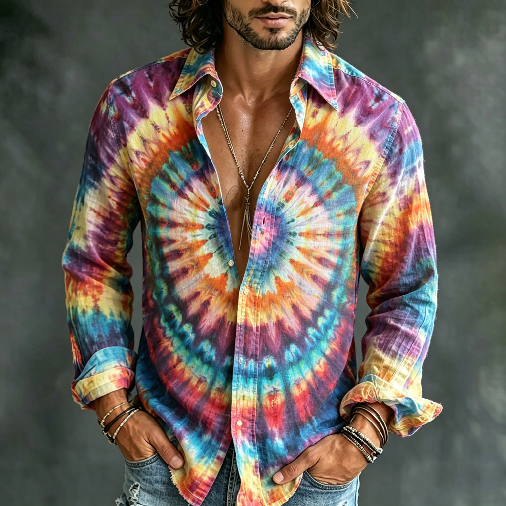 Men's Retro Hippie Art Abstract Pattern All Over Print Long Sleeve Shirt