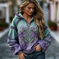 Women's Retro Floral And Celtic Knot Art Print Casual Zip Up Hoodie