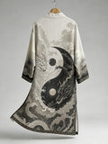 Men's Vintage Oriental Yin Yang Twin Dragon Cloud Print Art Loose Casual Outerwear