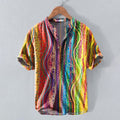 Men's Retro Gradient Stripes Linen Blend Short-sleeve Shirt