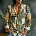 Men's Retro Vacation Color Block Leaf And Floral Cotton Linen Long-sleeved Shirt