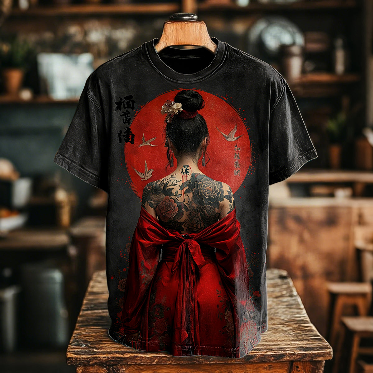 Vintage Elegant Japanese Cool Warrior Girl Art Print T-shirt