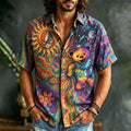 Men's Grateful Dead Dancing Bear Tie Dye Short Sleeve Button Shirt