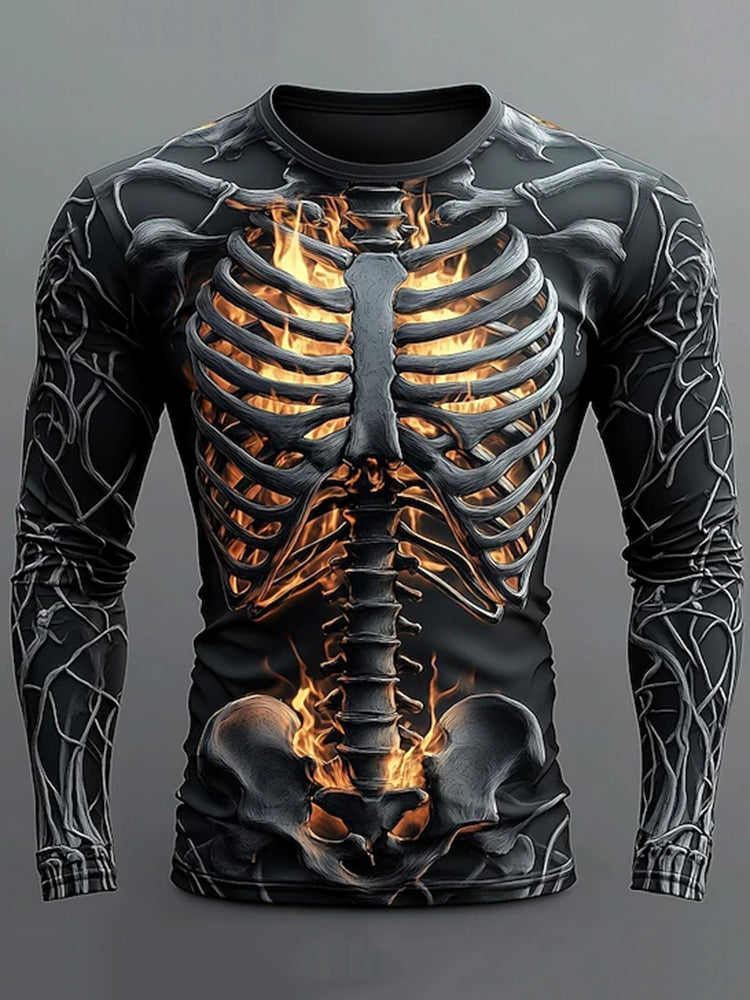 Halloween Men's Skull Graphic Print Long Sleeve T-shirt