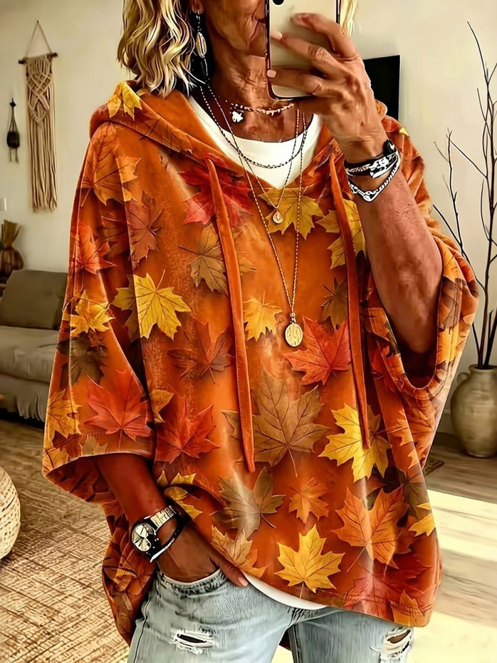 Women's Autumn Maple Leaf Print Half-sleeve Hoodie