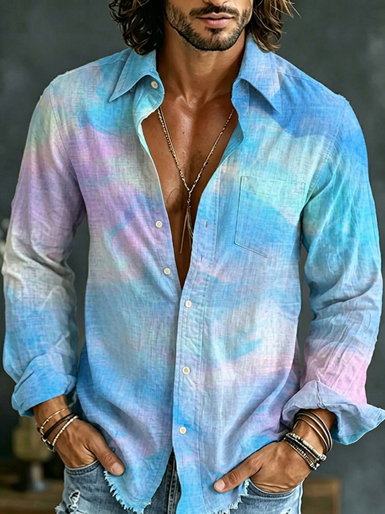 Vintage Colorful Gradient Patterns Casual Cotton Linen Shirt