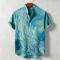 Men's Japanese Style Ocean Fish Print Casual Short-sleeved Shirt