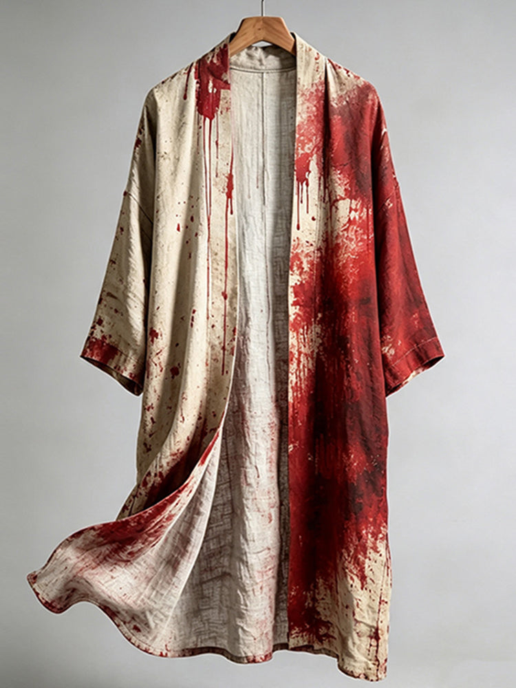 Men's Retro Halloween Bloody Pattern Comfortable Long Cardigan