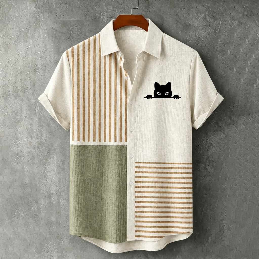 Men's Peeking Cat Print Casual Shirt