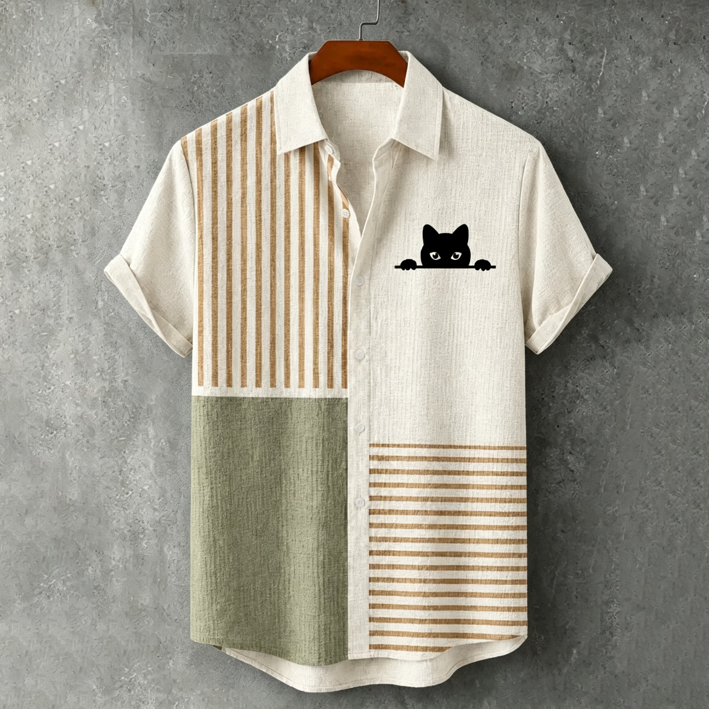 Men's Peeking Cat Print Casual Shirt