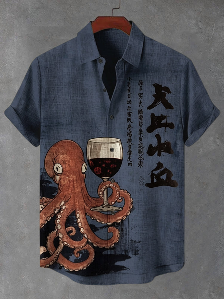 Men's Octopus Holding A Goblet Art Print Casual Shirt