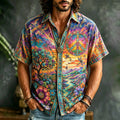 Men's Retro Hippie Psychedelic Peace Symbol Tree Of Life Floral Short Sleeve Shirt