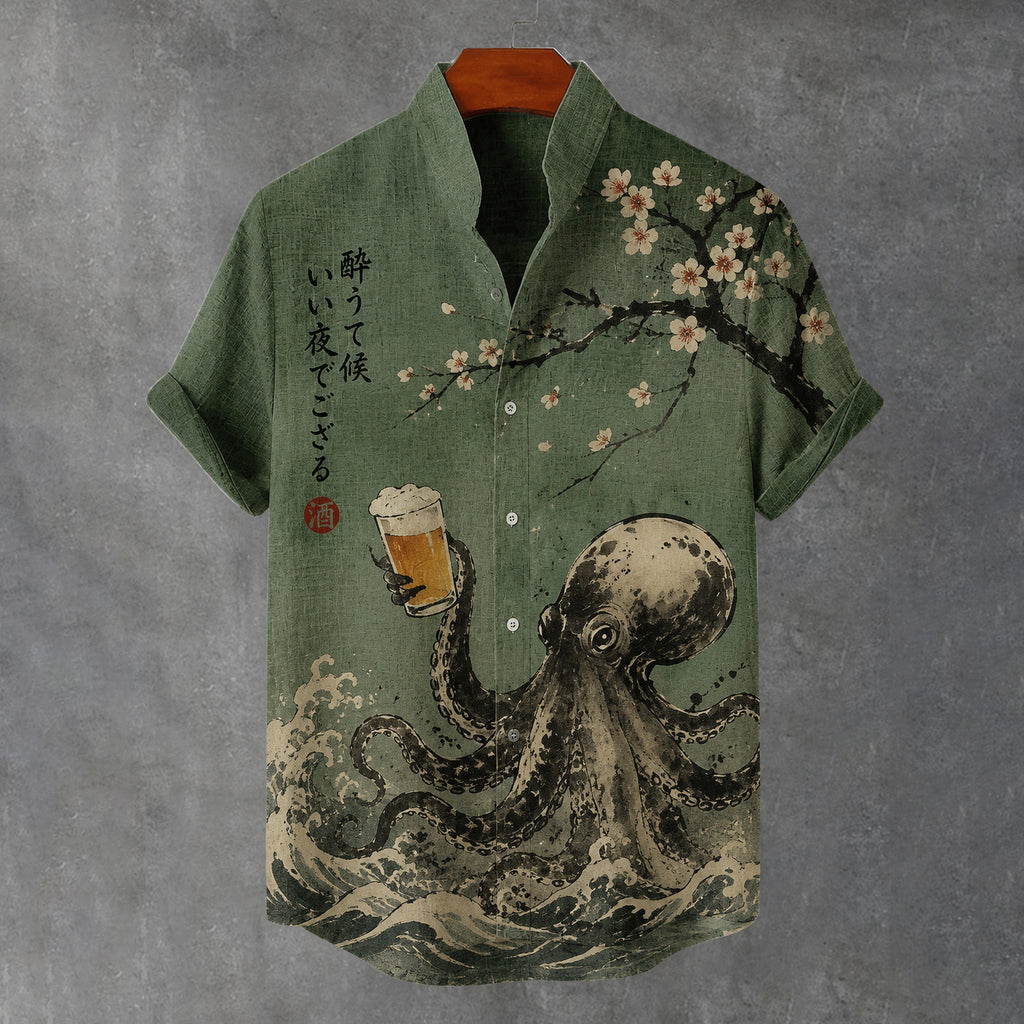 Men's Octopus Ink Painting Art Print Casual Shirt
