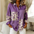 Women's Casual Floral Butterfly Striped Checkered Patchwork Shirt