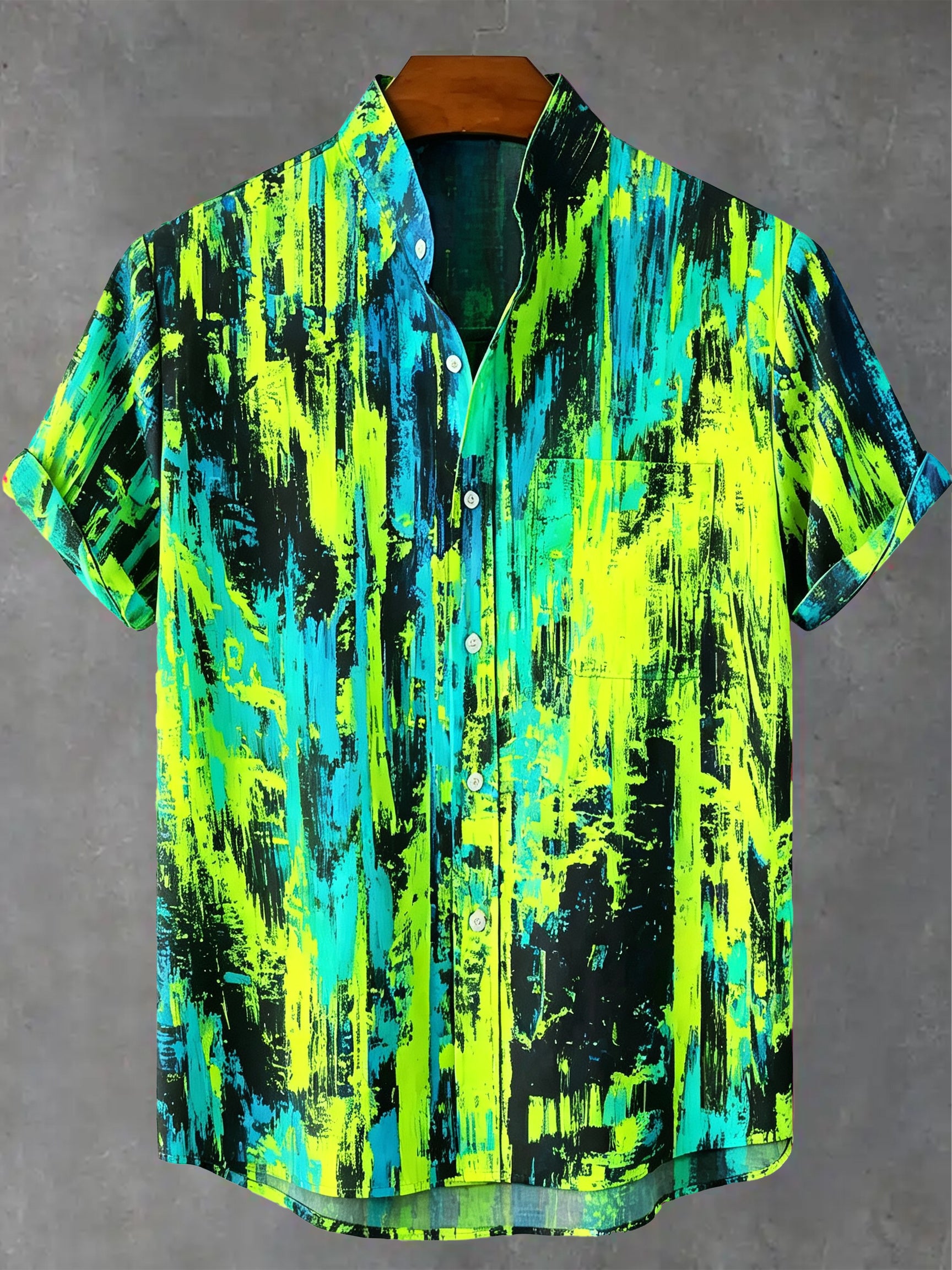 Vintage Rainbow Mottled Art Cat Print Casual Cotton Shirt