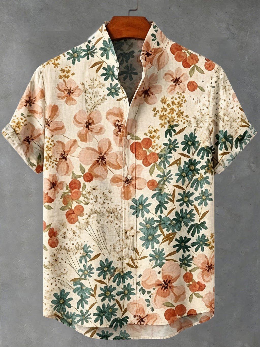 Men's Retro Floral Art Print Linen Blend Short-sleeve Shirt