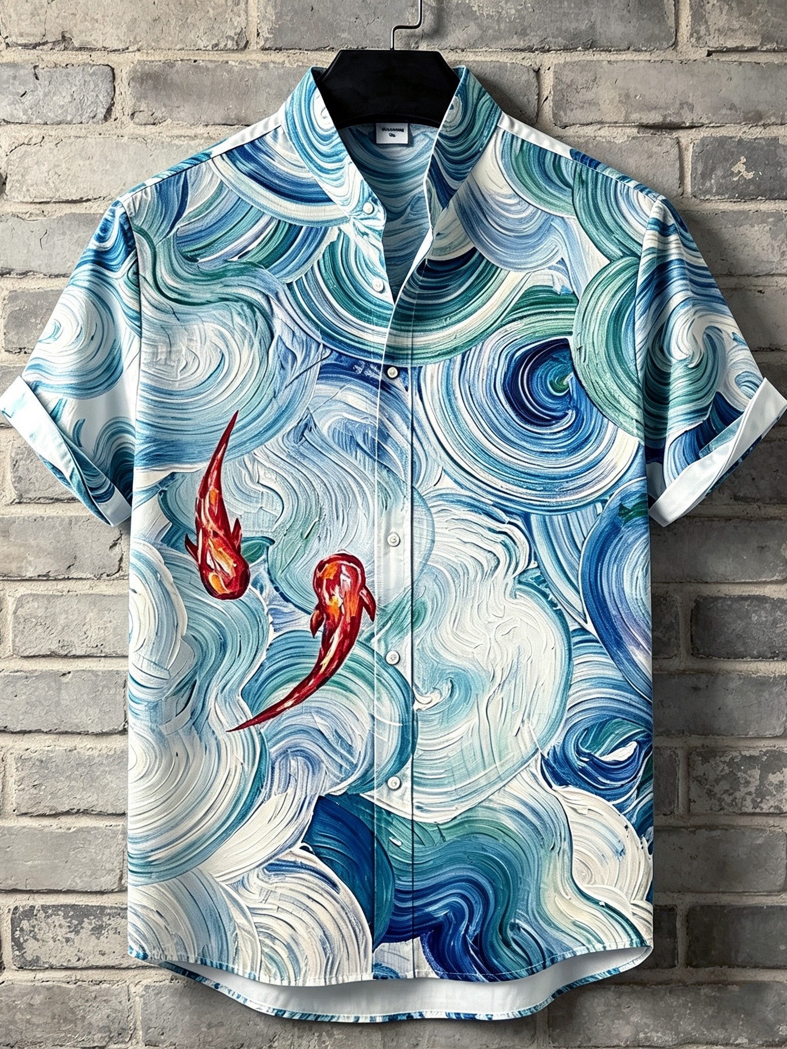 Men's Japanese Art Koi Print Short-sleeve Shirt