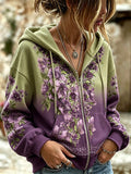 Women's Retro Bohemian Floral Print Sweatshirt Jacket