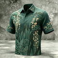 Men's Retro Japanese Landscape Floral Art Print Linen Blend Short-sleeve Shirt