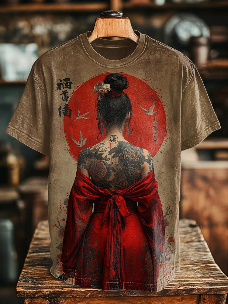Vintage Elegant Japanese Cool Warrior Girl Art Print T-shirt