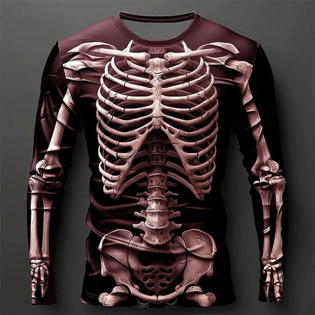 Halloween Men's Skull Graphic Skeleton 3d Print Long Sleeve T-shirt