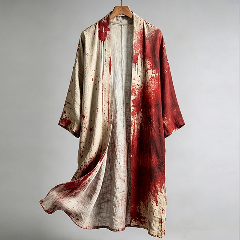 Men's Retro Halloween Bloody Pattern Comfortable Long Cardigan
