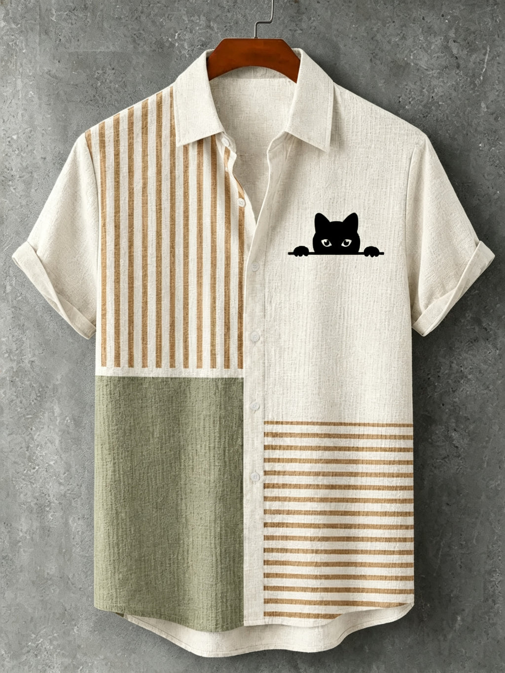 Men's Peeking Cat Print Casual Shirt