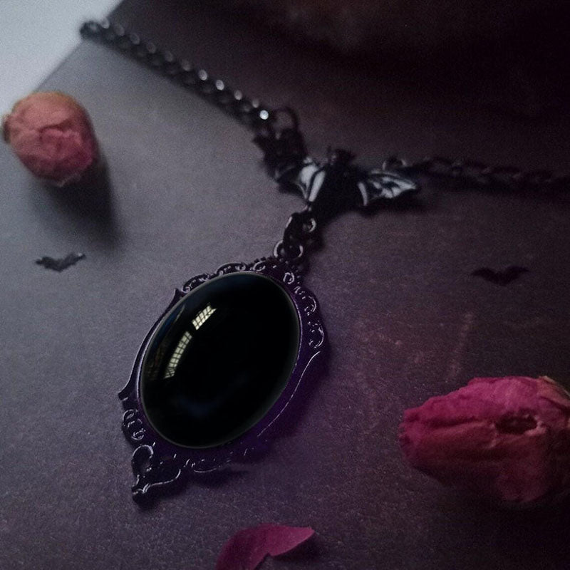 Gothic Bat Vampire Gemstone Necklace